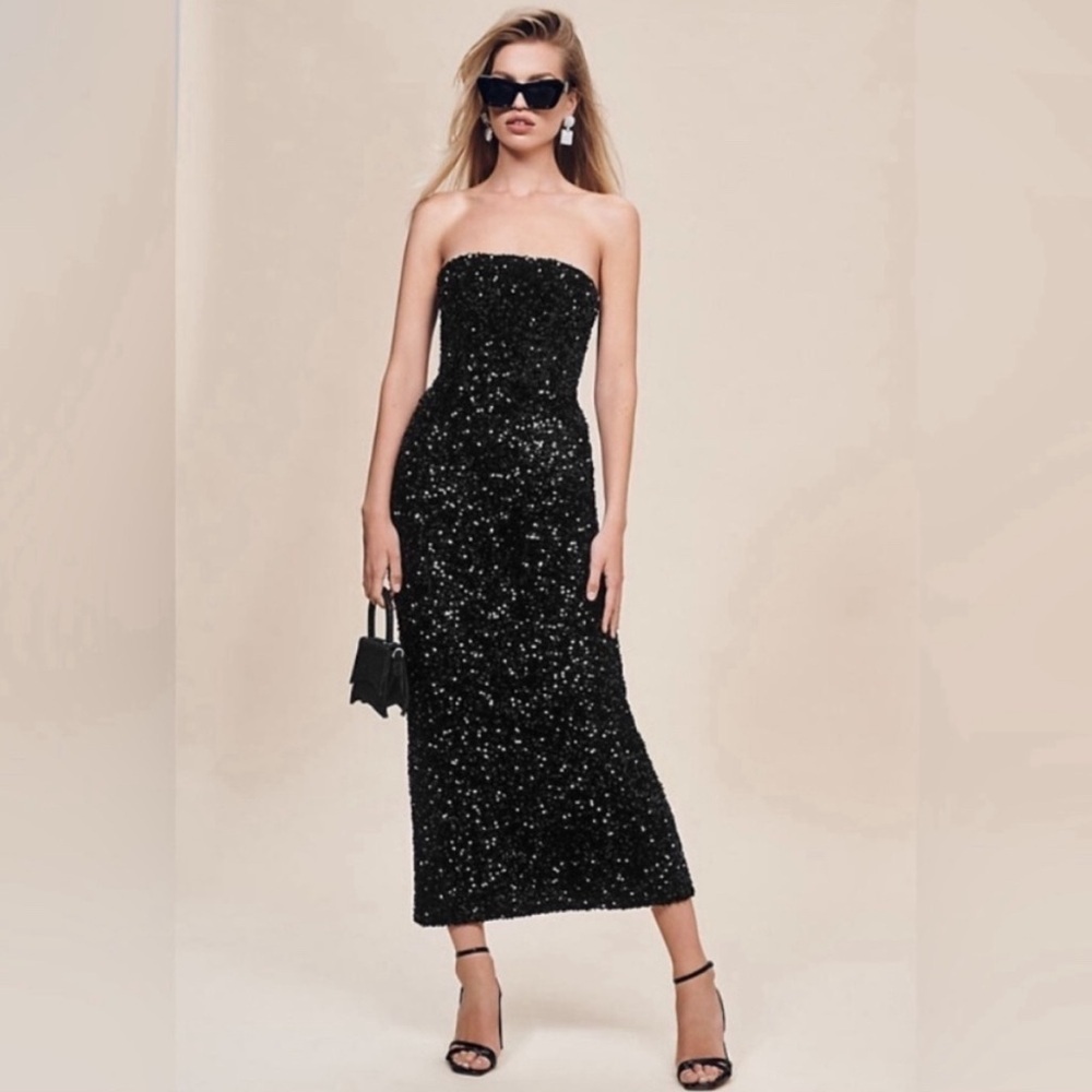 HELSI Leslie Sequin Maxi Dress Black Size Large NWOT